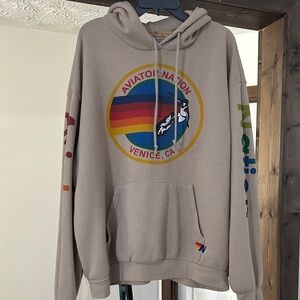 Aviator Nation Beige Hoodie with Colorful Logo size XL